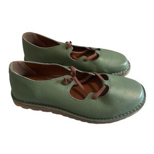Soulier Women’s 37 Green Leather Lace-Up Flats Made in Brazil Comfort